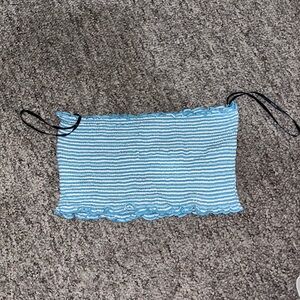 Teal Blue Striped Crop Top